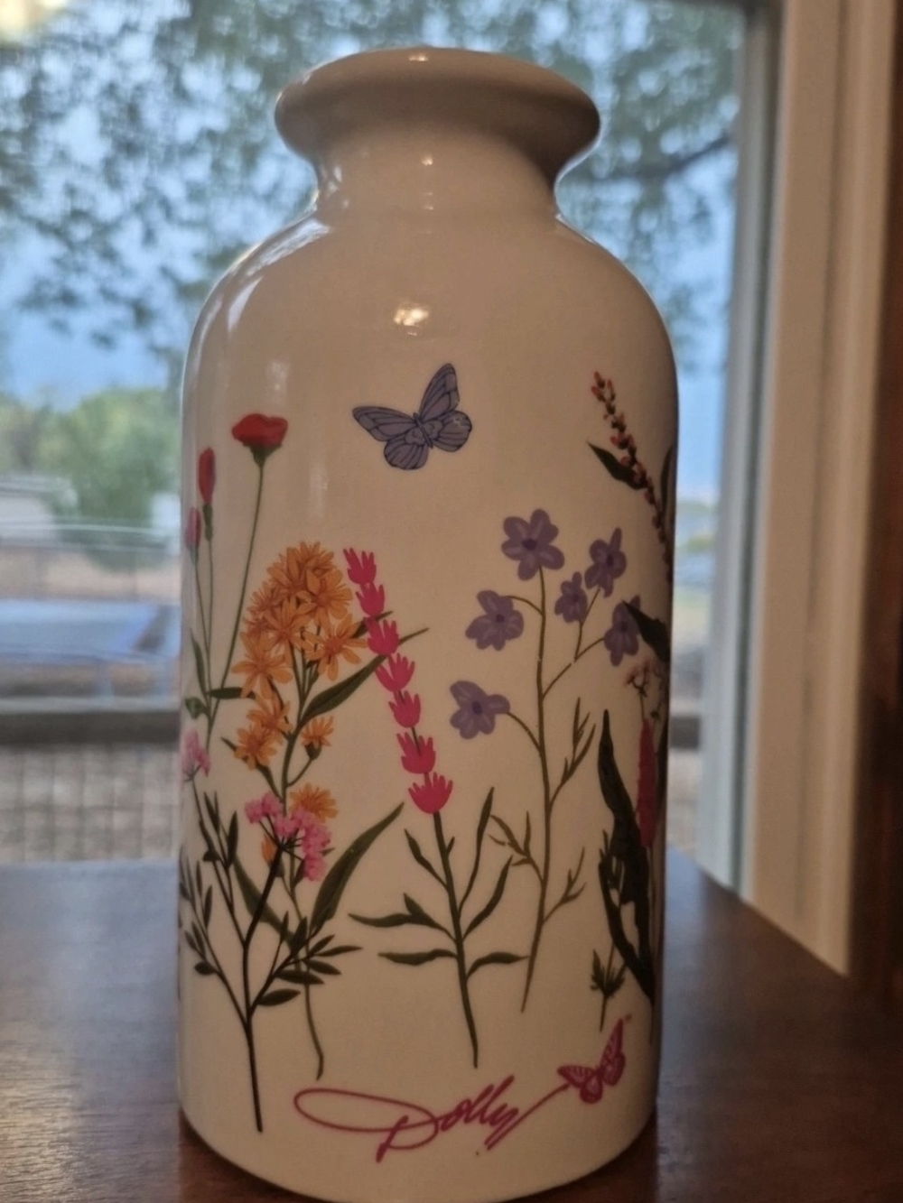 Dolly White Ceramic Floral Vase with Multicolor Accents